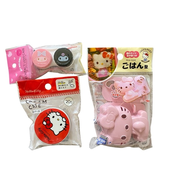 Sanrio Bundle Hello Kitty Cream Case Rice Mold Melody Eye Contact Lens Case - Picture 1 of 5